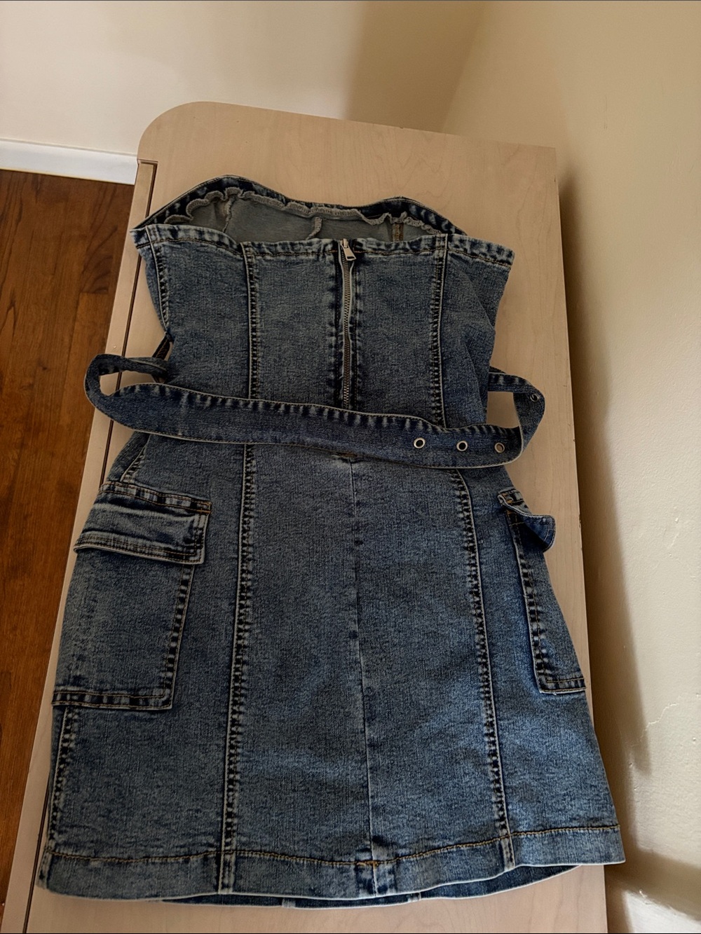 Denim Strapless Belted Women’s Jean Dress - Picture 2 of 3